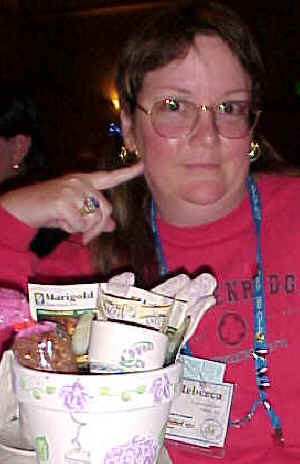 Rebecca Jordan and some of her door prizes