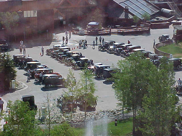 Model A Fords in the parking lot in Colorado